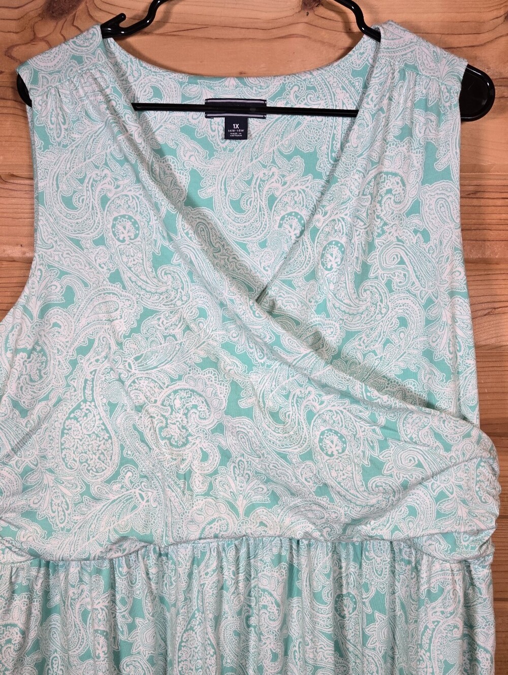 Lands' End Women's Tank Maxi Dress 1X 16/18 Mint Green Paisley Stretch Knit